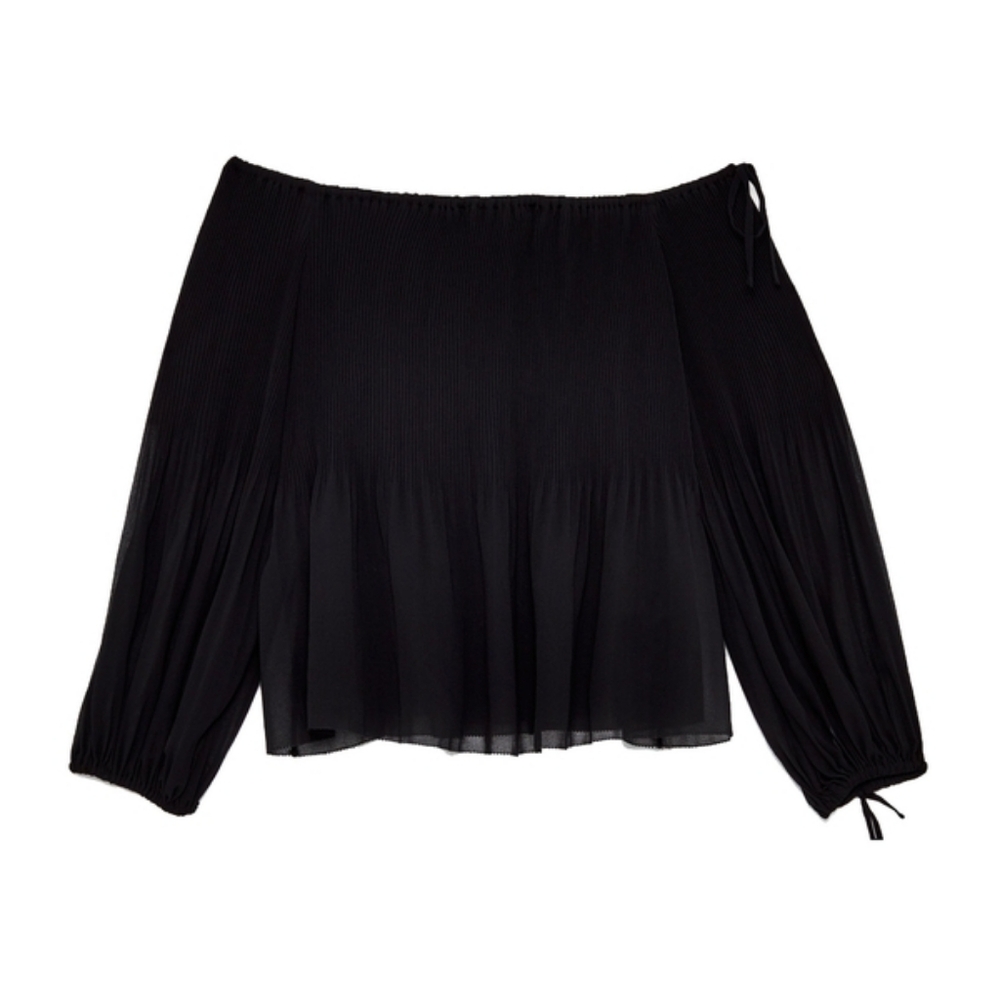 Aritzia Wilfred Talence Off The Shoulder Blouse Pleated Chiffon Black Size S - Picture 2 of 9